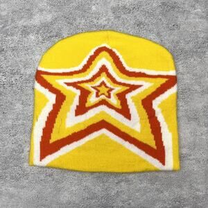Y2k 2000s yellow star retro beanie